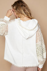 POL Star Patch Lace Contrast Long Sleeve Hooded Top OutfitFlow